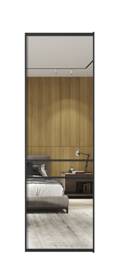 Алюминиевая дверь АЛПЛ040.02 Алюминий Черный Двустороннее зеркало, триплекс , триплекс 6 мм Цена 120130  | Volhovec