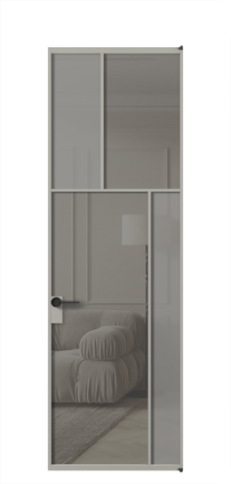 Дверь межкомнатная АЛПЛ041.23 АНСР Серый сатин матовое + Серый прозрачное. Цвет Алюминий нейтральный серый. Материал Алюминий в эмали. Коллекция Mosaic. Картинка.