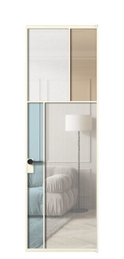 Дверь межкомнатная АЛПЛ041.22 АМБ 4 стекла. Цвет Алюминий молочно-белый. Материал Алюминий в эмали. Коллекция Mosaic. Картинка.