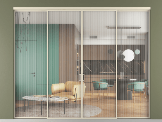 Алюминевая перегородка vn2+2_01_ Алюминий бежево-серый Moru. Цвет Алюминий бежево-серый. Материал Алюминий в эмали. Коллекция Перегородка Формато внутри проёма 4 створки. Картинка.